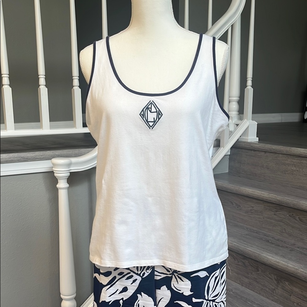 Lauren Ralph Lauren White and Navy Tank Top